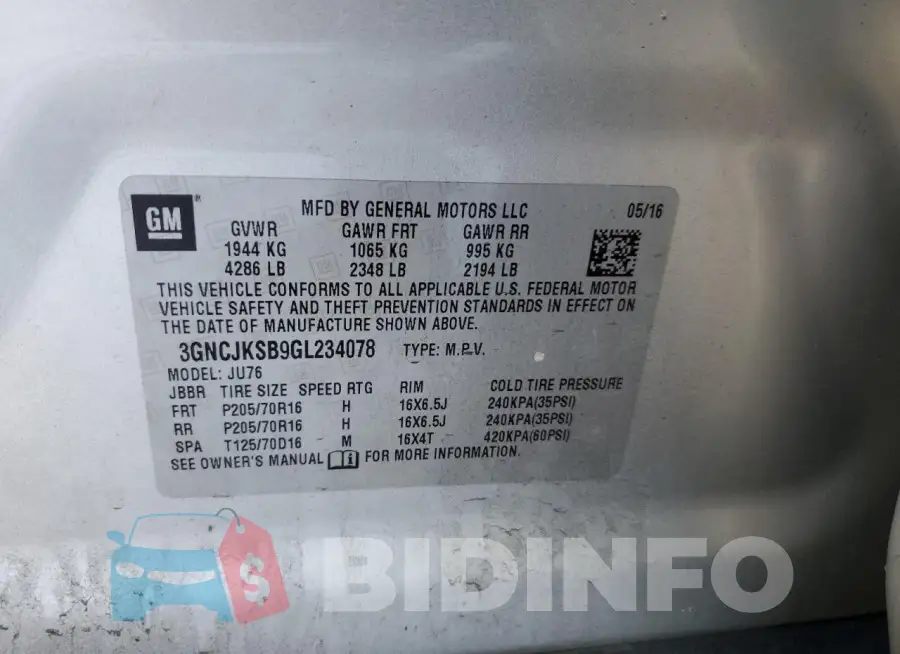 3GNCJKSB9GL234078 Photo# 12
