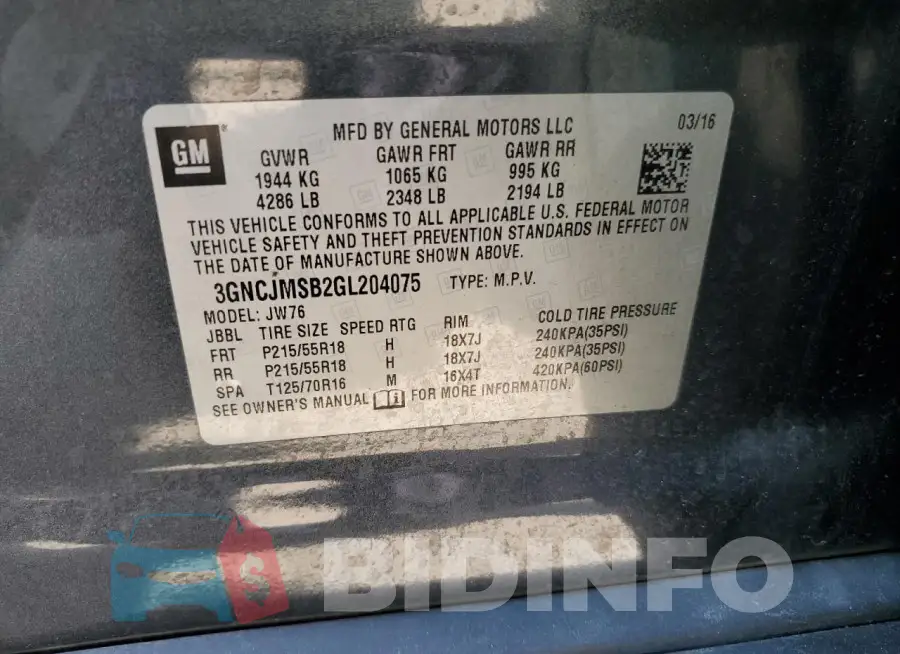 3GNCJMSB2GL204075 Photo# 13