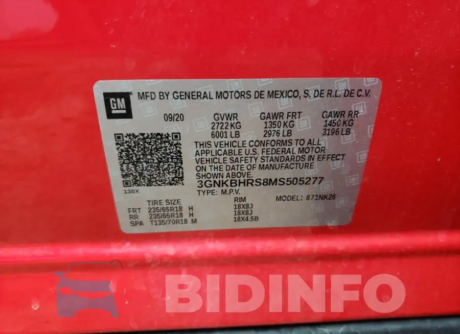 3GNKBHRS8MS505277 Photo# 12