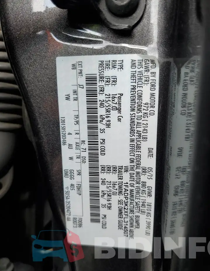 1FADP3K2XFL314507 Photo# 13