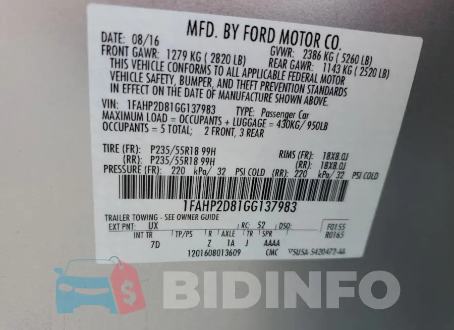 1FAHP2D81GG137983 Photo# 12
