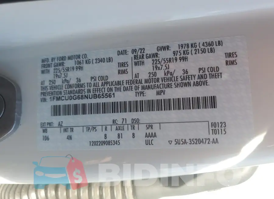 1FMCU0G68NUB65561 Photo# 12