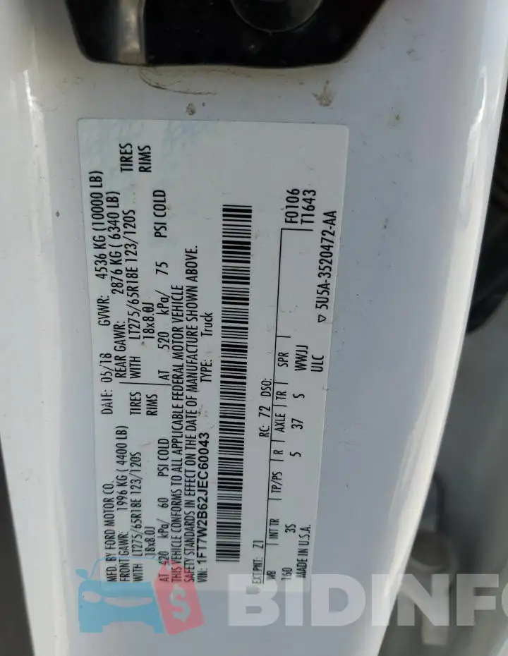 1FT7W2B62JEC60043 Photo# 12