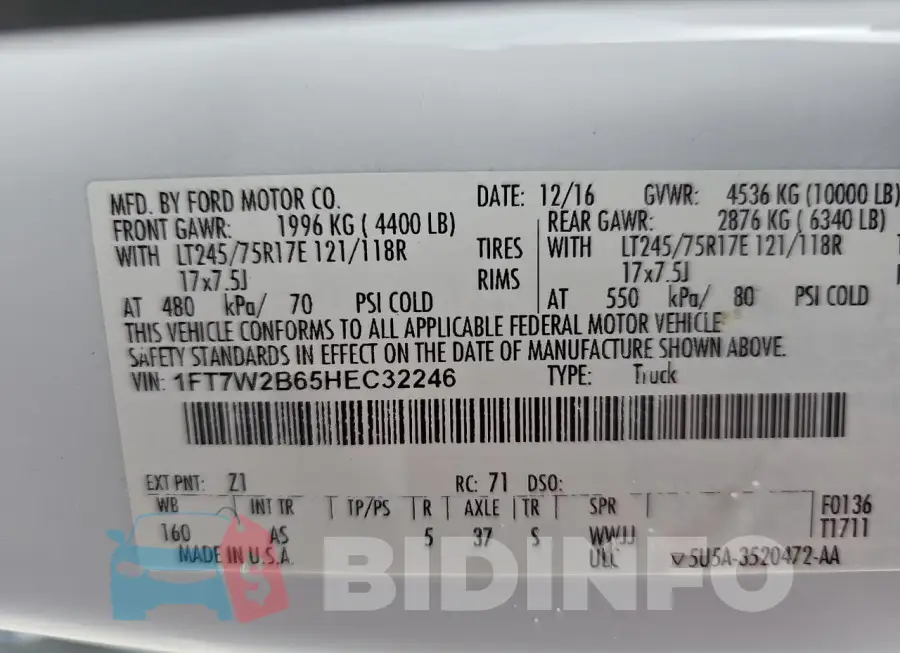 1FT7W2B65HEC32246 Photo# 10