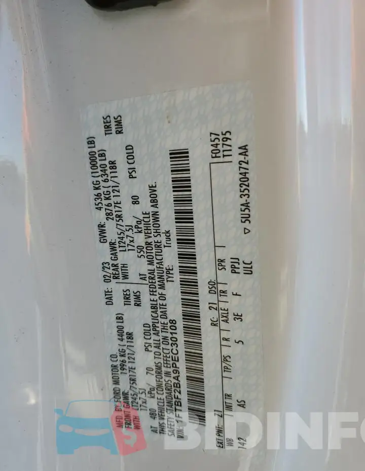 1FTBF2BA9PEC30108 Photo# 12
