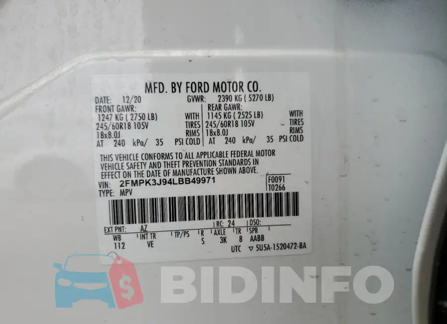 2FMPK3J94LBB49971 Photo# 13