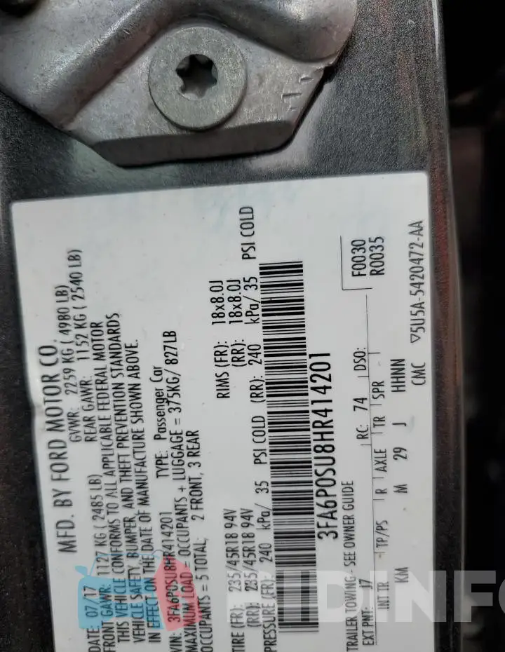 3FA6P0SU8HR414201 Photo# 12