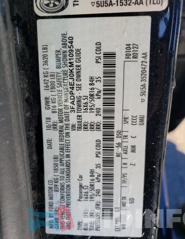 3FADP4EJ0KM109540 Photo# 12