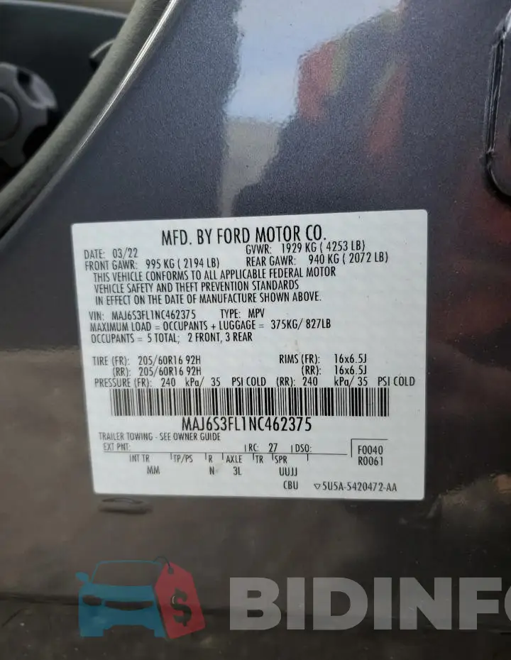 MAJ6S3FL1NC462375 Photo# 12
