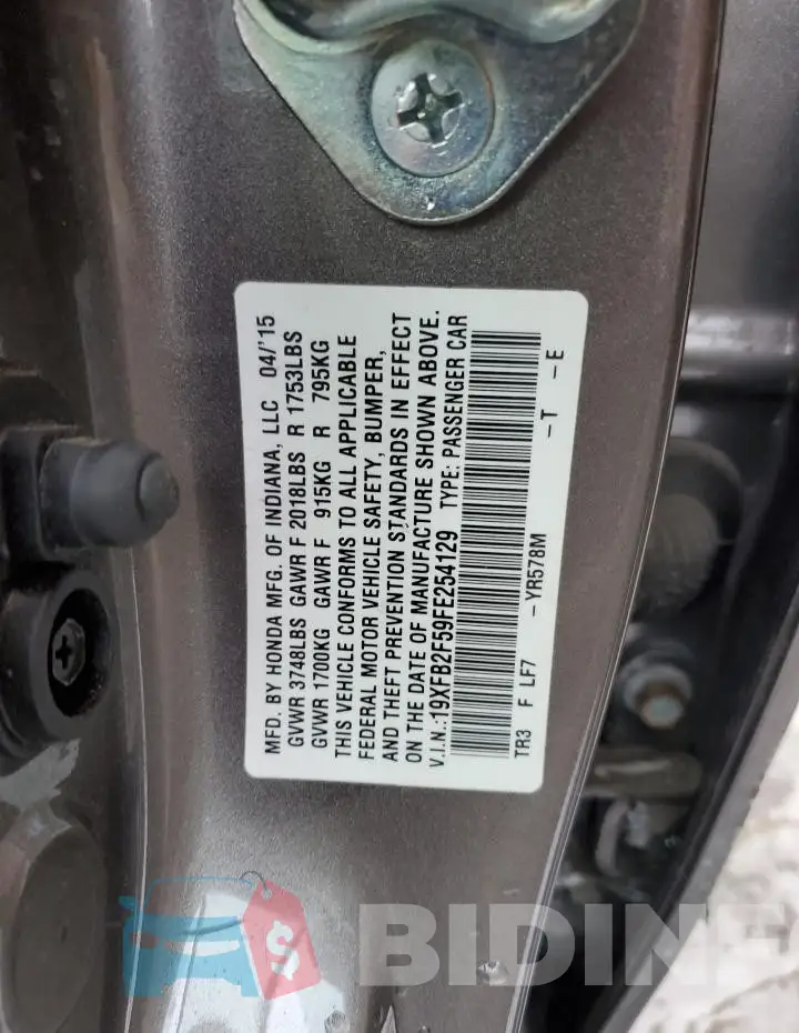 19XFB2F59FE254129 Photo# 12