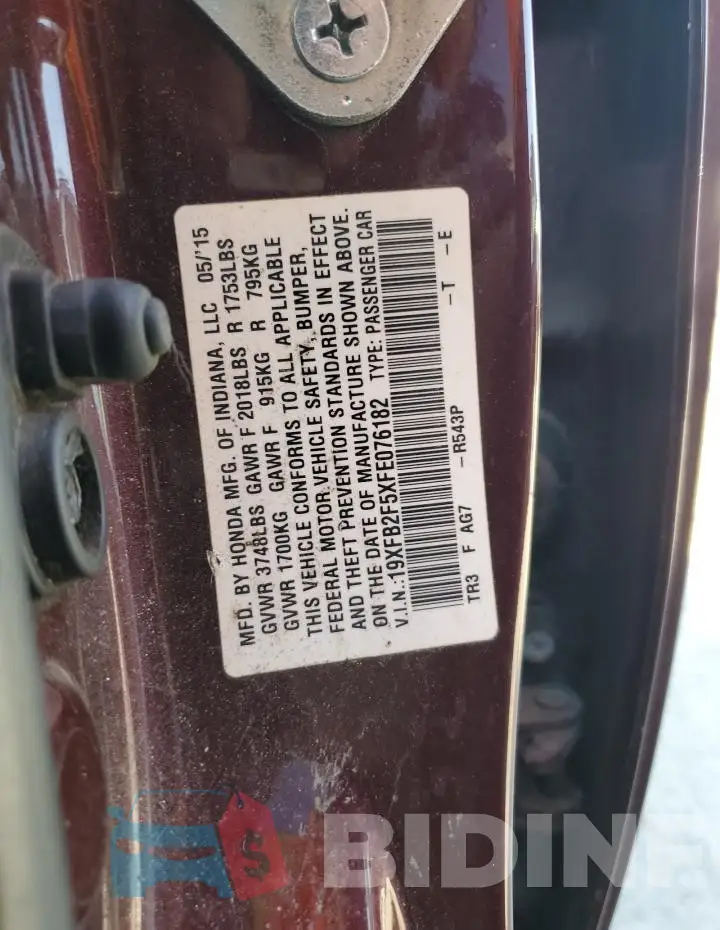 19XFB2F5XFE076182 Photo# 12
