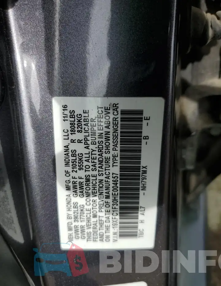 19XFC1F30HE004657 Photo# 12