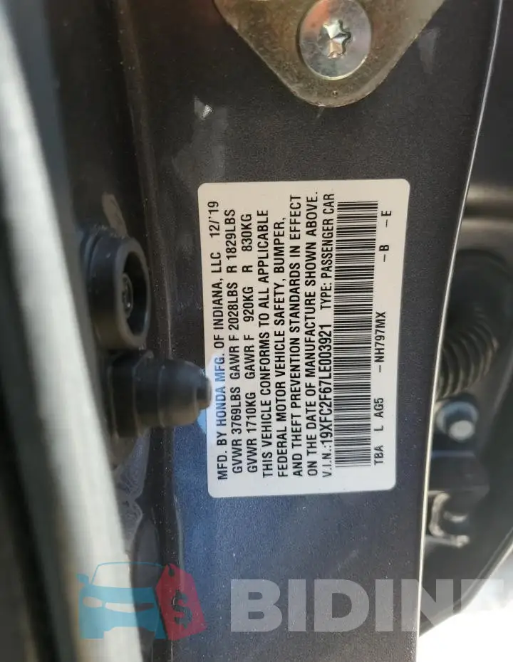 19XFC2F67LE003921 Photo# 12
