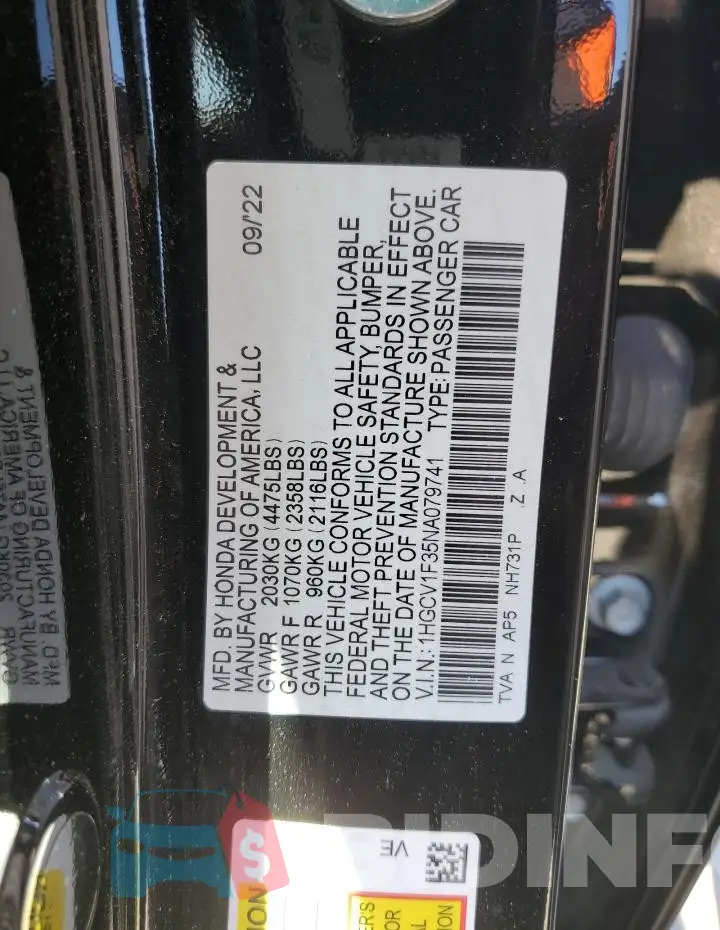 1HGCV1F35NA079741 Photo# 12