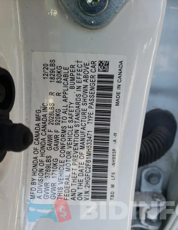 2HGFC2F61MH533471 Photo# 12
