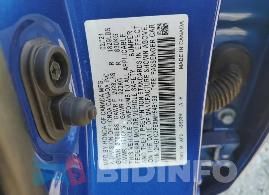 2HGFC2F6XMH546168 Photo# 12