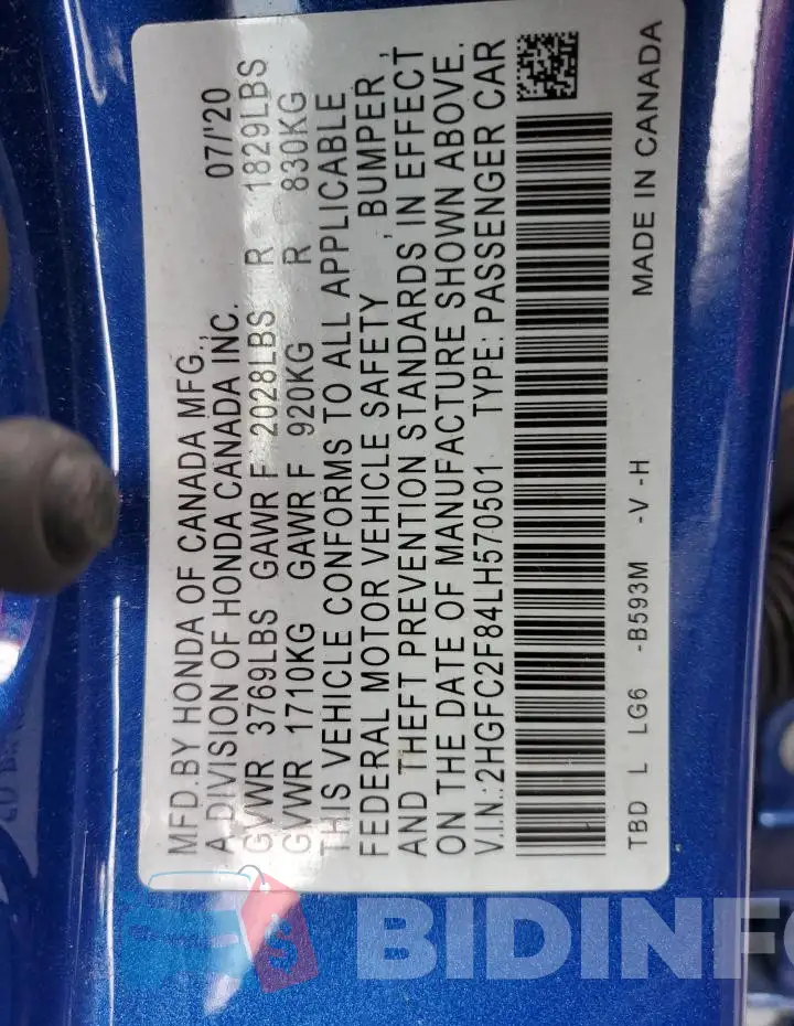 2HGFC2F84LH570501 Photo# 12