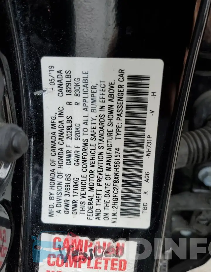 2HGFC2F8XKH561574 Photo# 12