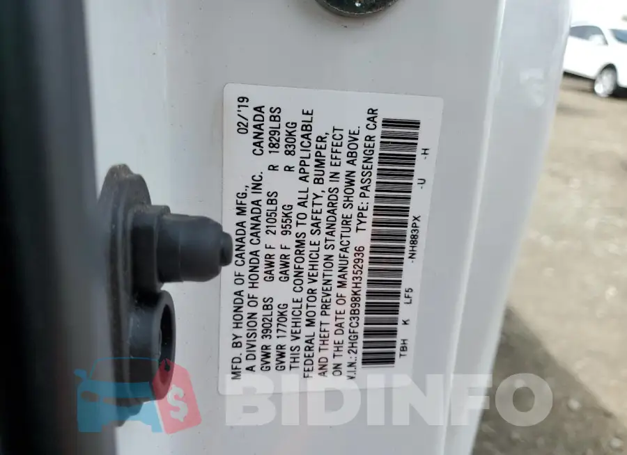 2HGFC3B98KH352936 Photo# 12