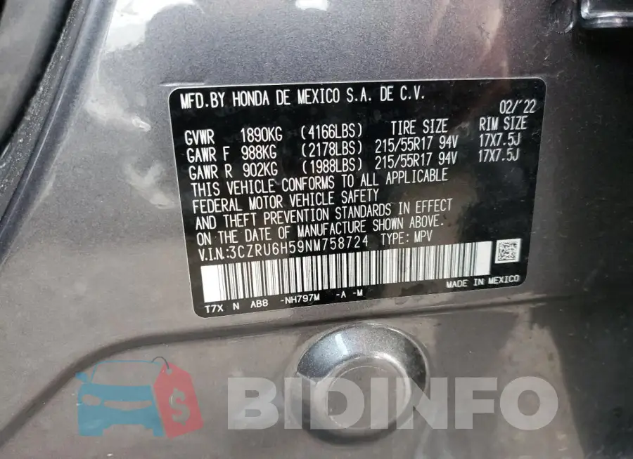 3CZRU6H59NM758724 Photo# 12