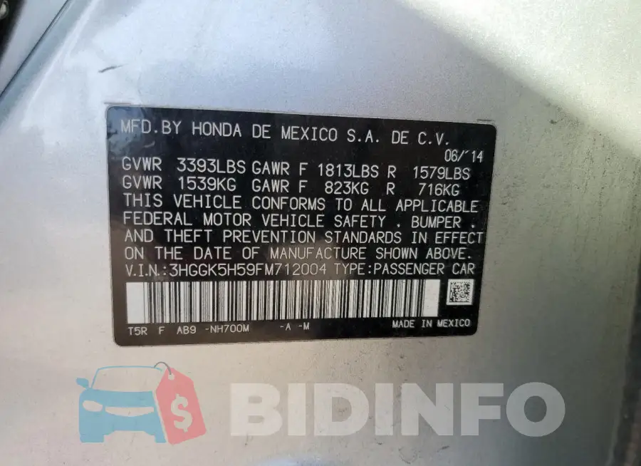 3HGGK5H59FM712004 Photo# 12
