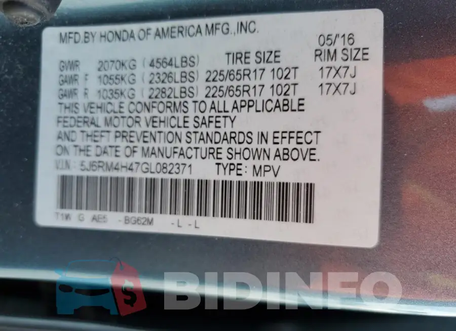 5J6RM4H47GL082371 Photo# 13