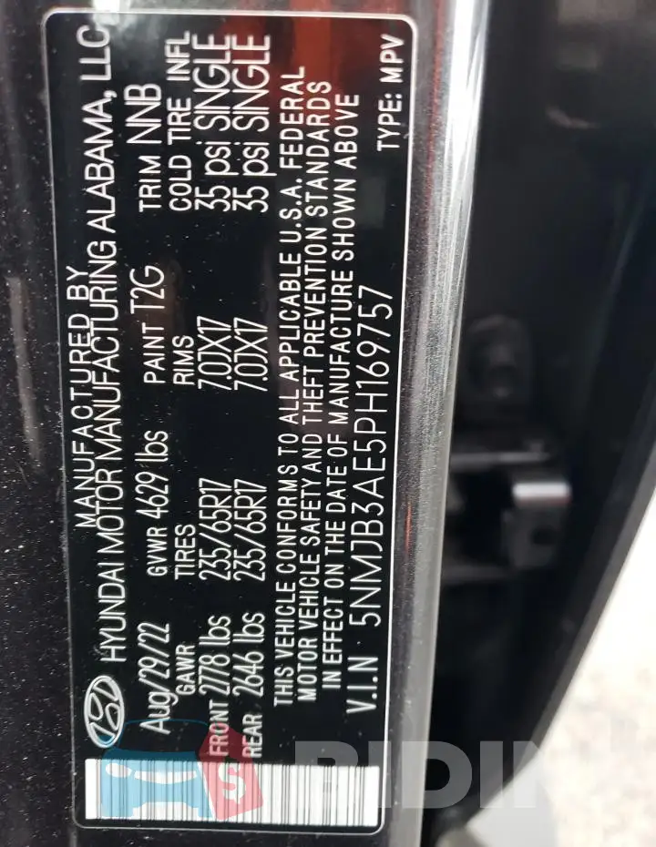 5NMJB3AE5PH169757 Photo# 12