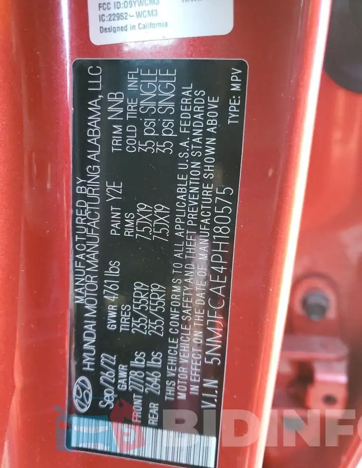5NMJFCAE4PH180575 Photo# 14