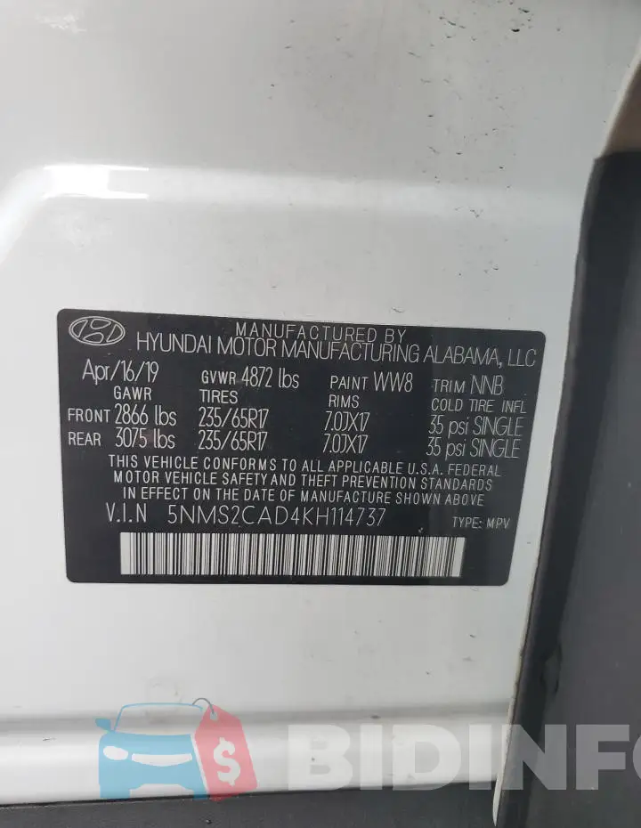 5NMS2CAD4KH114737 Photo# 13