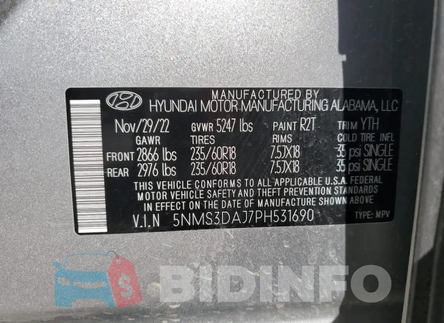 5NMS3DAJ7PH531690 Photo# 13