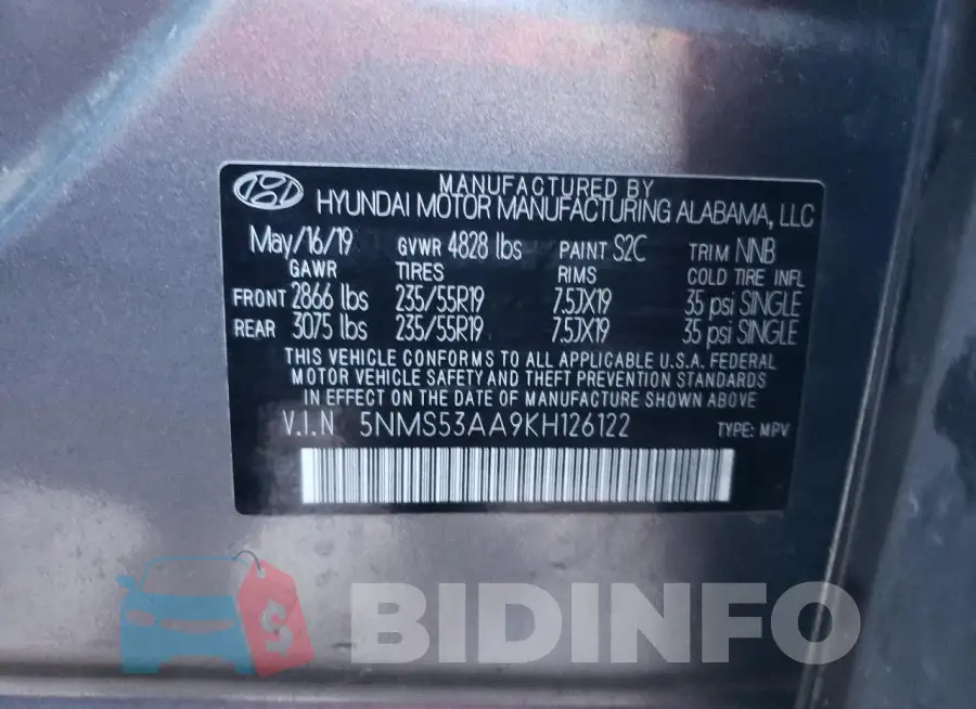 5NMS53AA9KH126122 Photo# 14