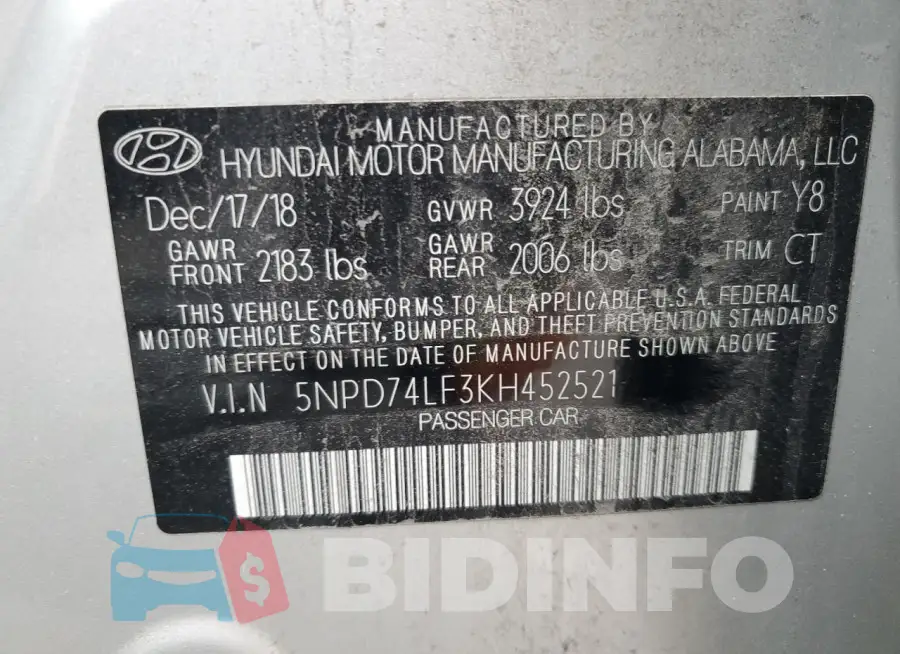 5NPD74LF3KH452521 Photo# 12