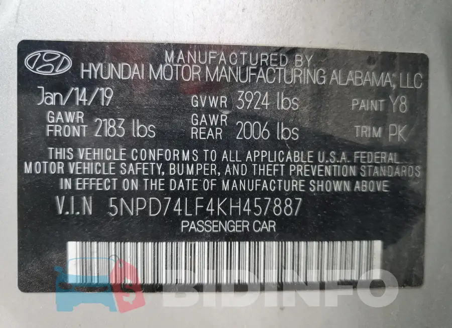 5NPD74LF4KH457887 Photo# 12