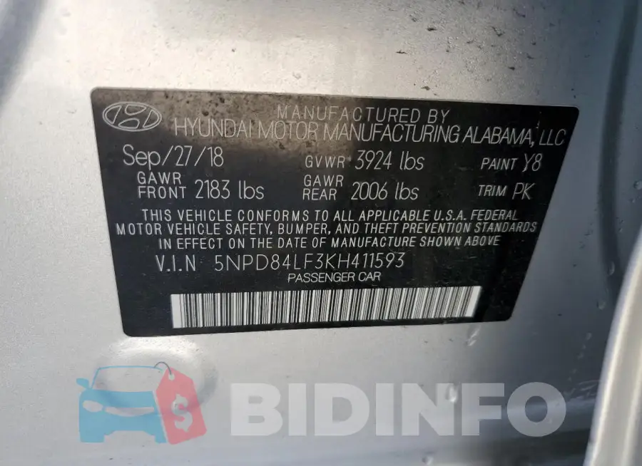 5NPD84LF3KH411593 Photo# 13