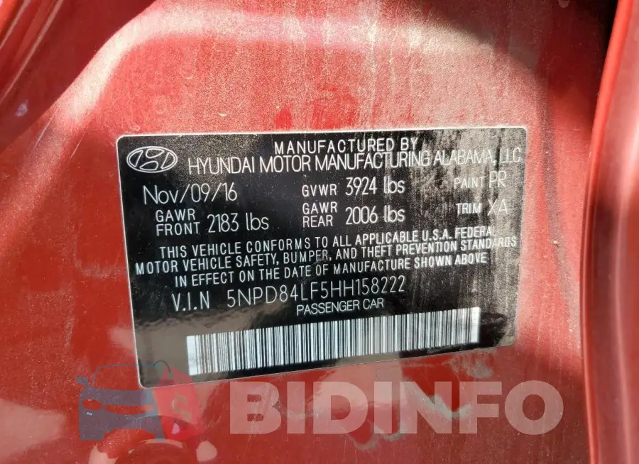 5NPD84LF5HH158222 Photo# 12