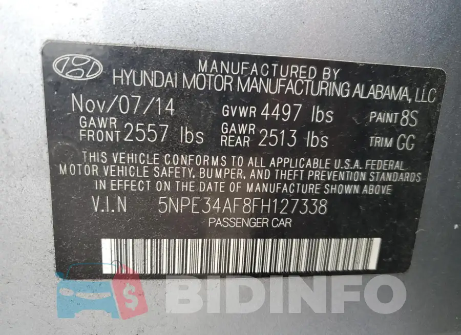 5NPE34AF8FH127338 Photo# 13