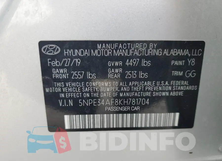 5NPE34AF8KH781704 Photo# 13