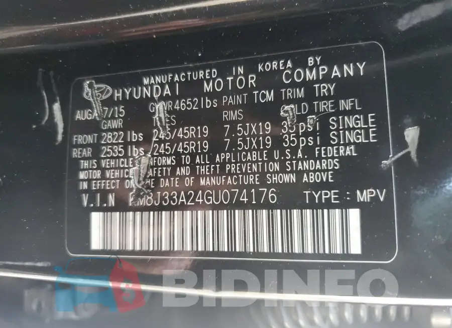 KM8J33A24GU074176 Photo# 12
