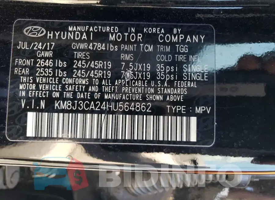KM8J3CA24HU564862 Photo# 13