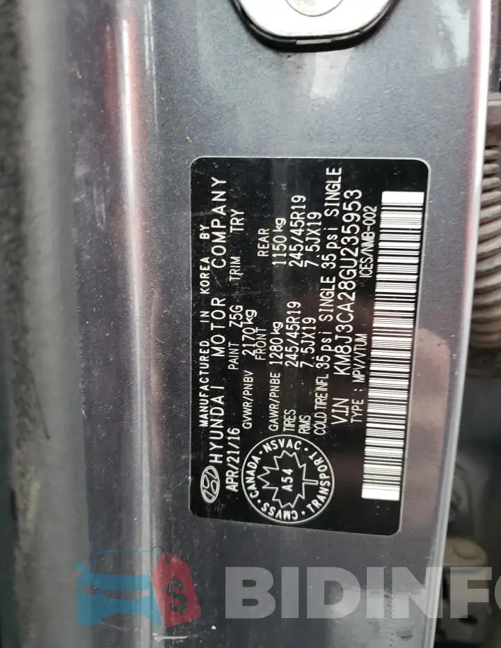 KM8J3CA28GU235953 Photo# 13
