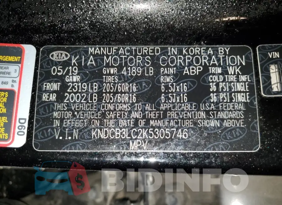 KNDCB3LC2K5305746 Photo# 13