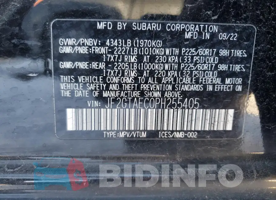 JF2GTAEC0PH255405 Photo# 12