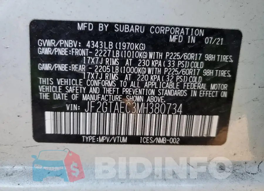 JF2GTAEC3MH380734 Photo# 12