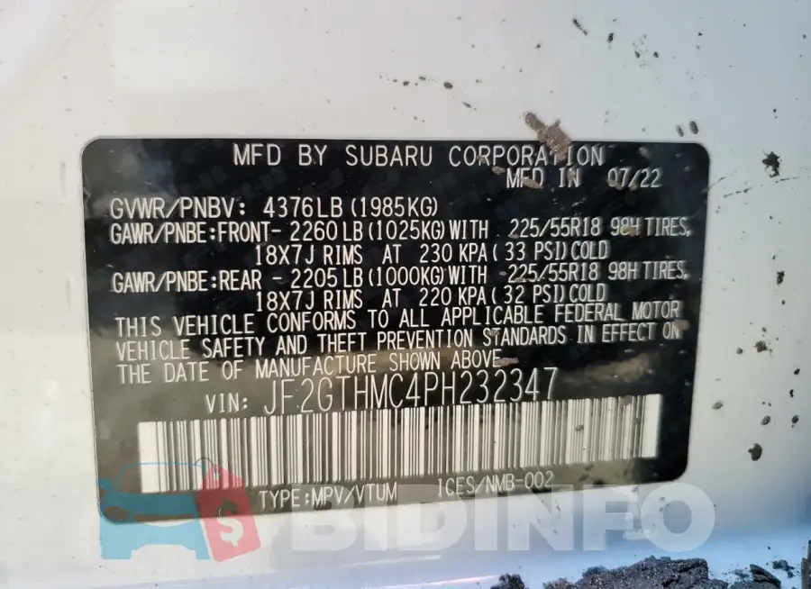 JF2GTHMC4PH232347 Photo# 13
