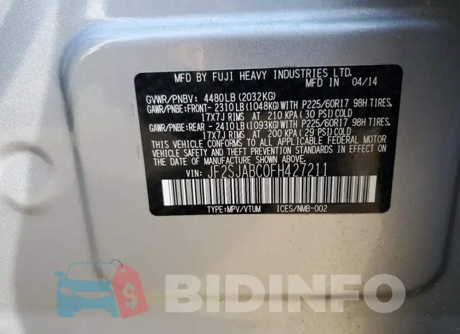 JF2SJABC0FH427211 Photo# 12