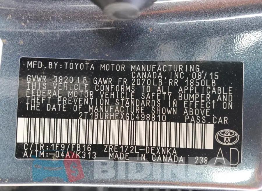 2T1BURHEXGC498810 Photo# 12