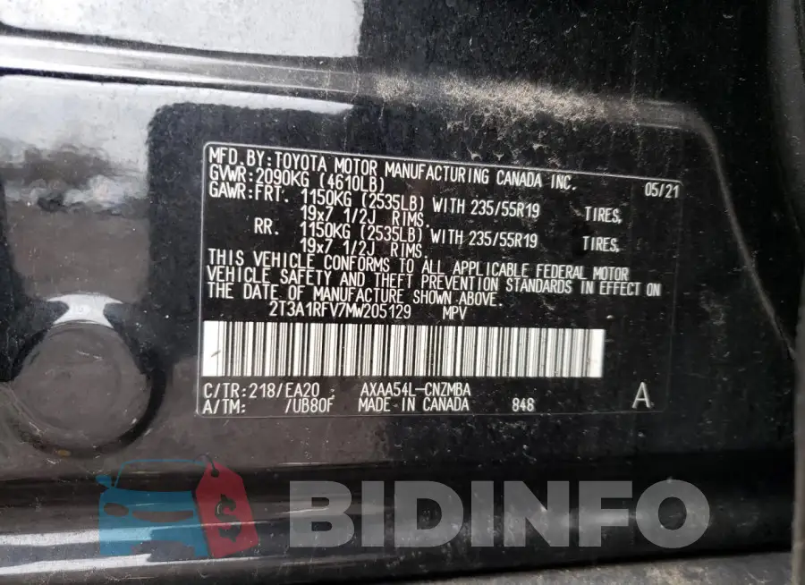 2T3A1RFV7MW205129 Photo# 12