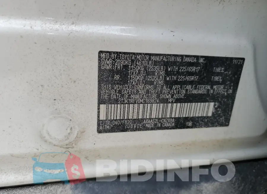 2T3K1RFV0MC169824 Photo# 13