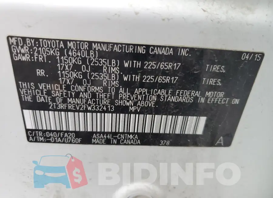 2T3RFREV2FW332413 Photo# 14