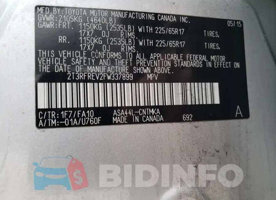 2T3RFREV2FW337899 Photo# 13